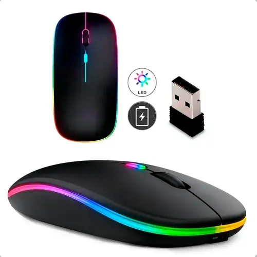 Mouse Sem Fio Recarregável Wireless LED RGB Ergonômico