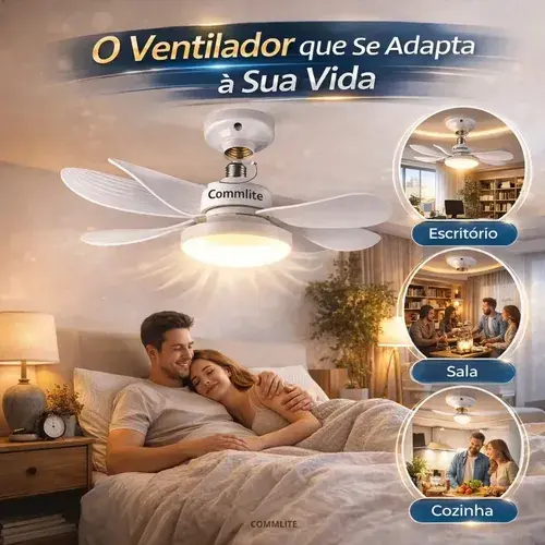 Ventilador De Teto Commlite 60W Com Luz LED, Controle E 6 Pás