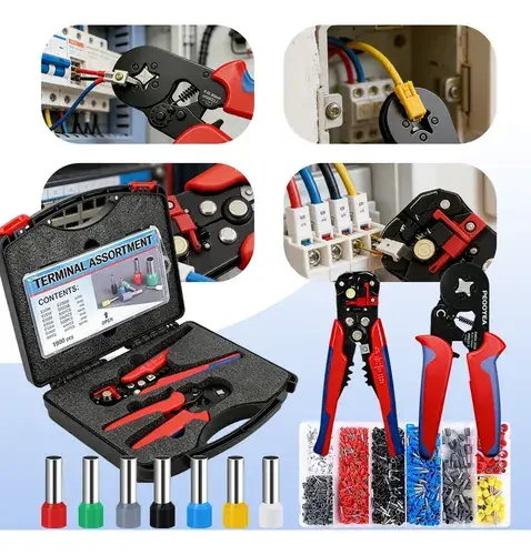 Kit Alicate Crimpar Descascador 1900 Terminais Ilhós Tubular